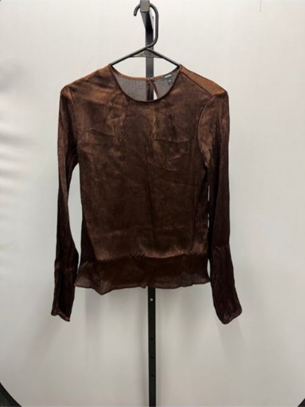 Express Brown Metallic Textured Sheer Long Sleeve Blouse
